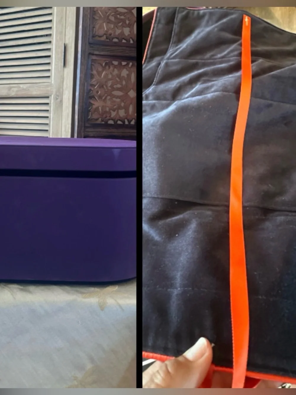 Dyson Airwrap Purple Storage Box / Case & Black & Orange Velvet Travel Wrap Bag.
